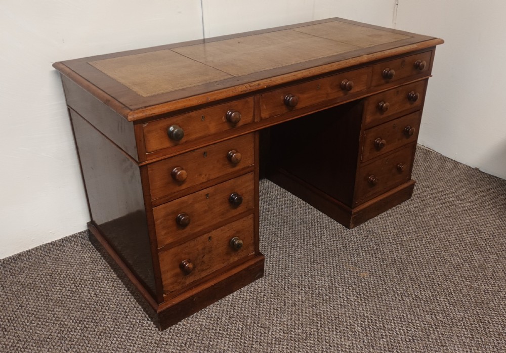 Mid 19th century mahogany free standing pedestal desk. View V