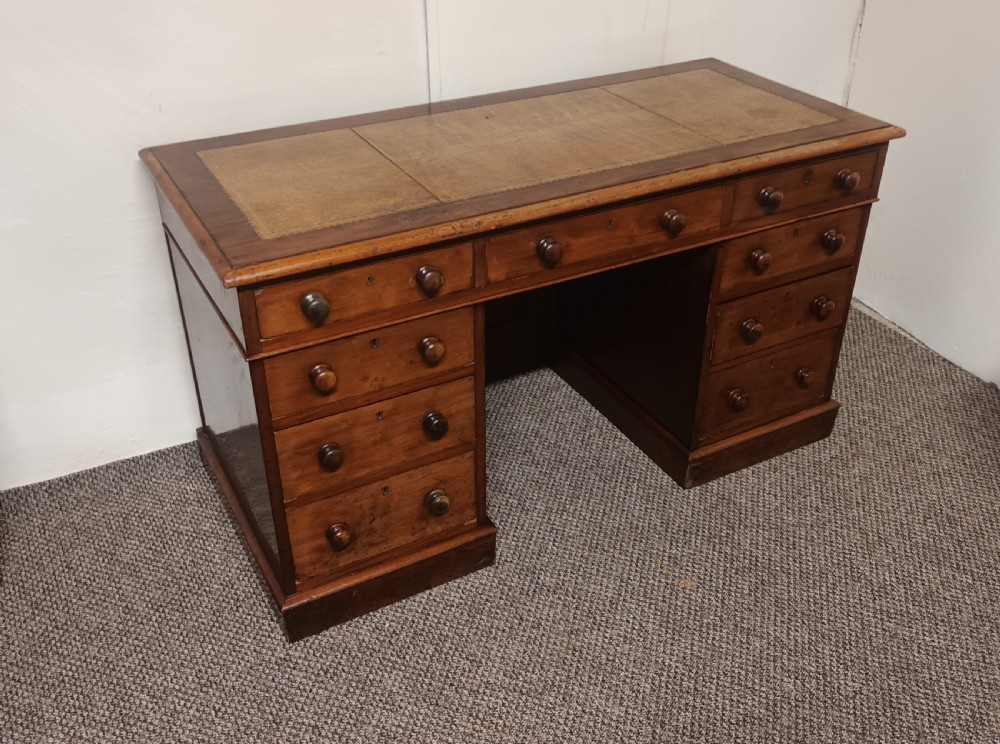 Mid 19th century mahogany free standing pedestal desk. View VI