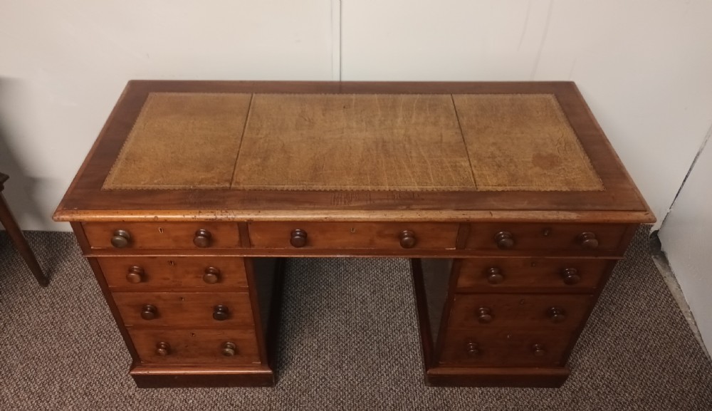 Mid 19th century mahogany free standing pedestal desk. View IX