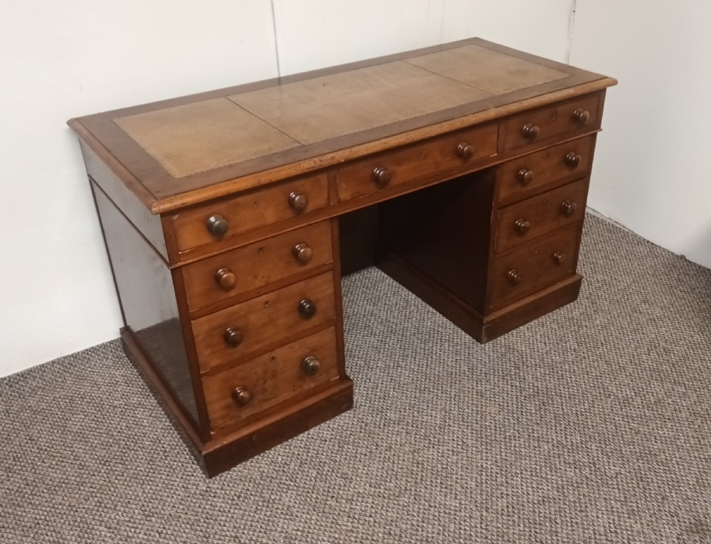 Mid 19th century mahogany free standing pedestal desk. View X
