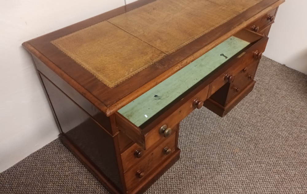 Mid 19th century mahogany free standing pedestal desk. View XI