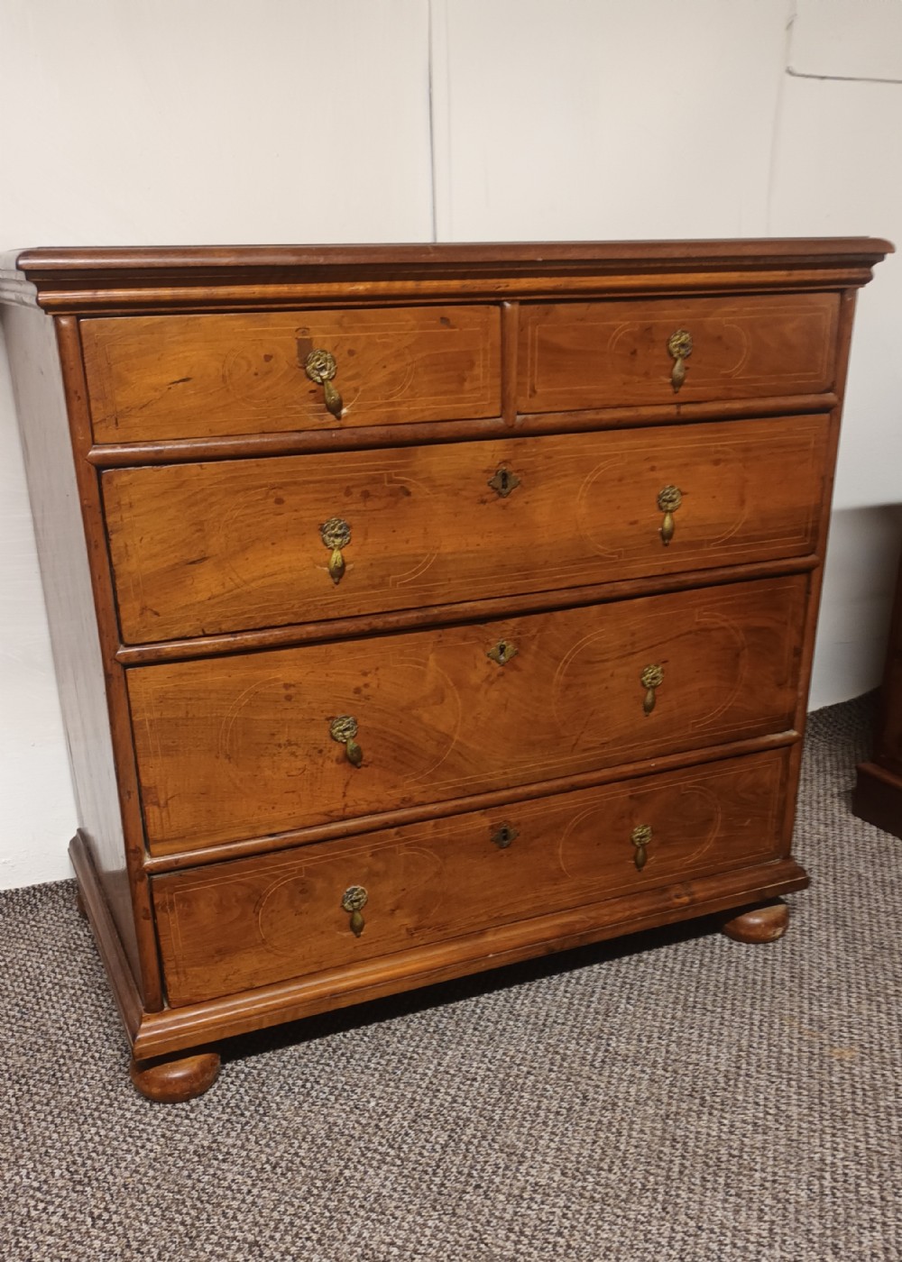 Antique Inlaid walnut chest of drawers 