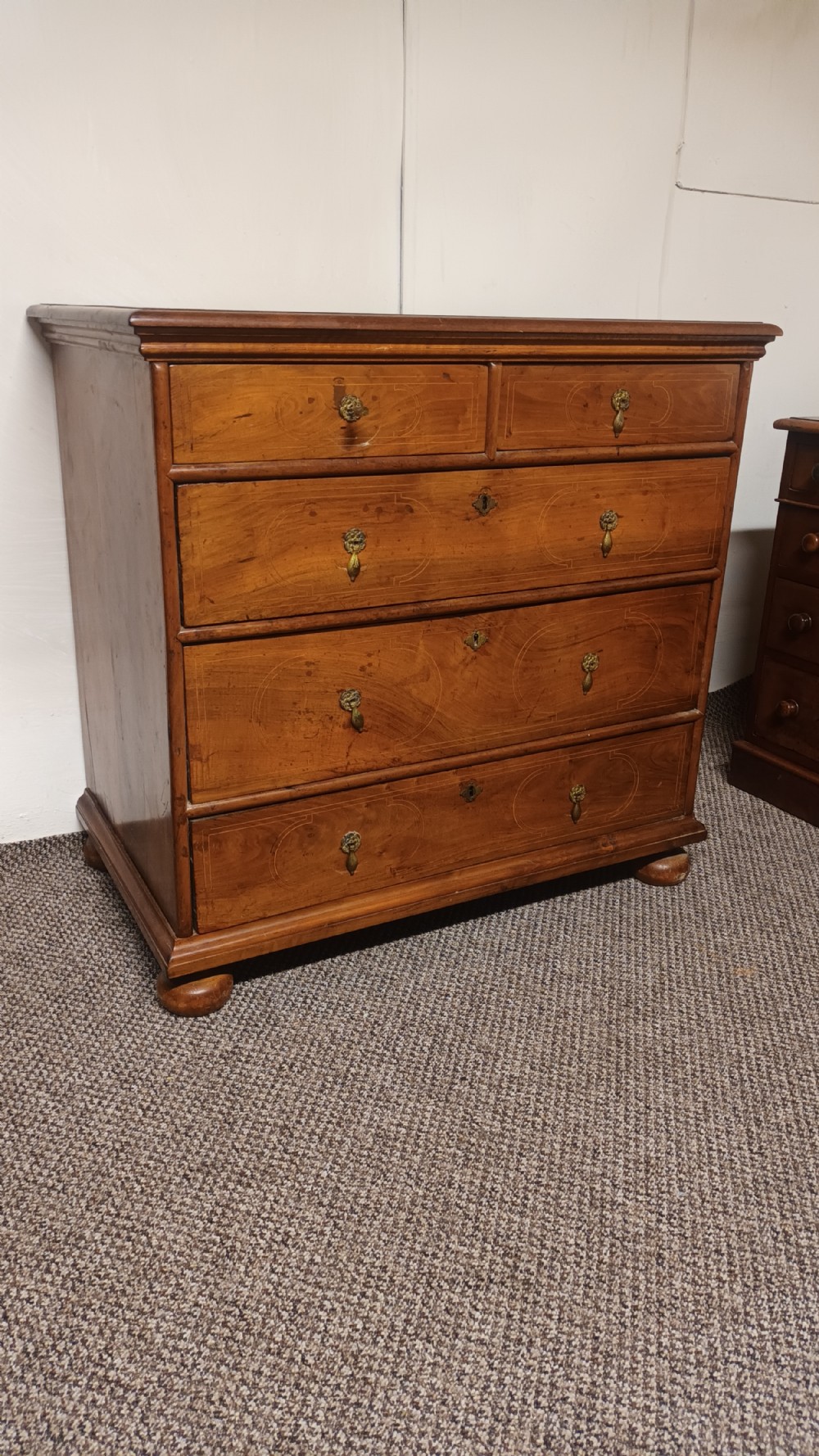 Antique Inlaid walnut chest of drawers  View II