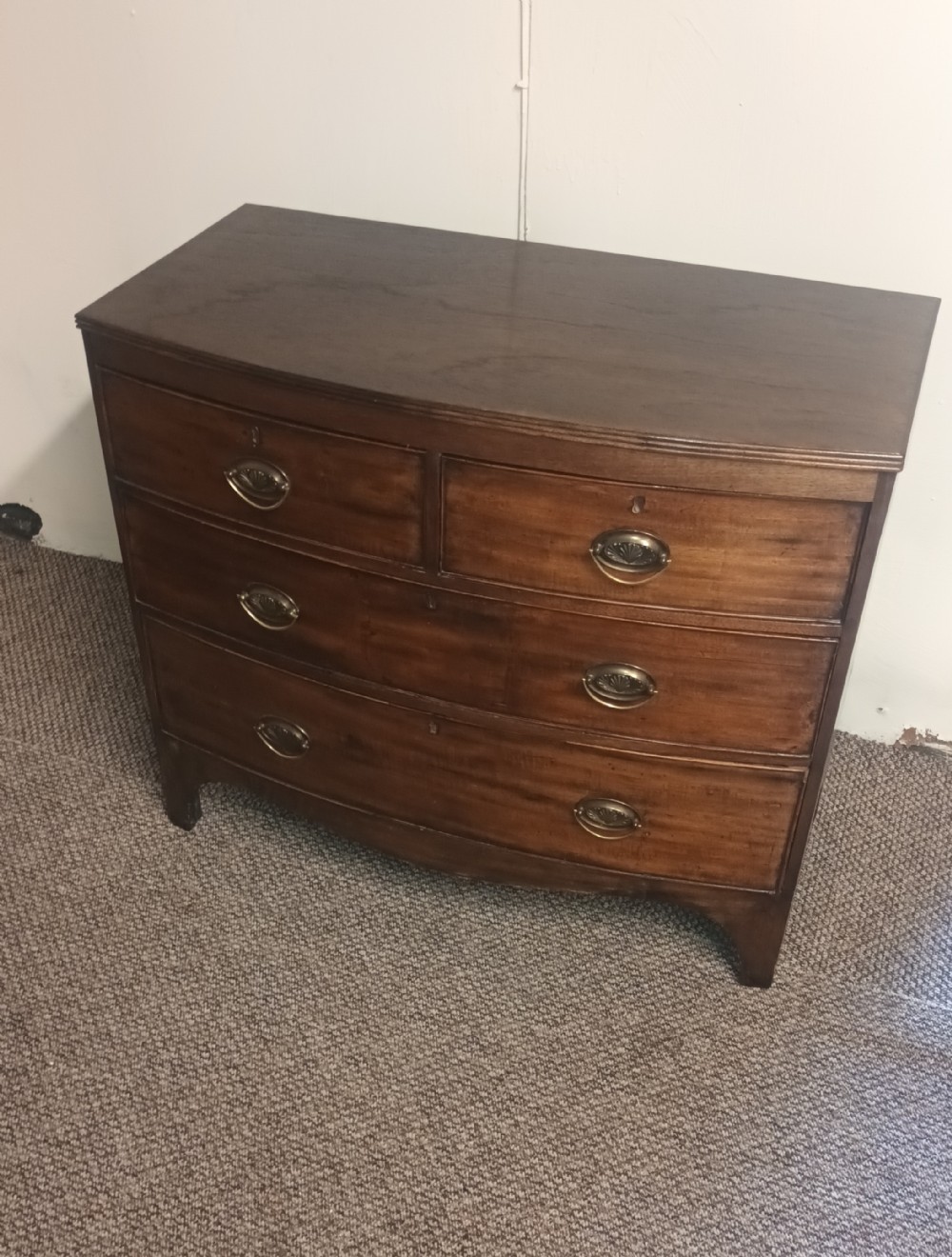 Small 19th century mahogany bow front  chest of drawers. 