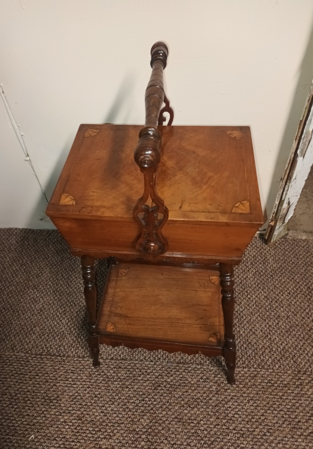 Late Victorian inlaid sewing table. View V