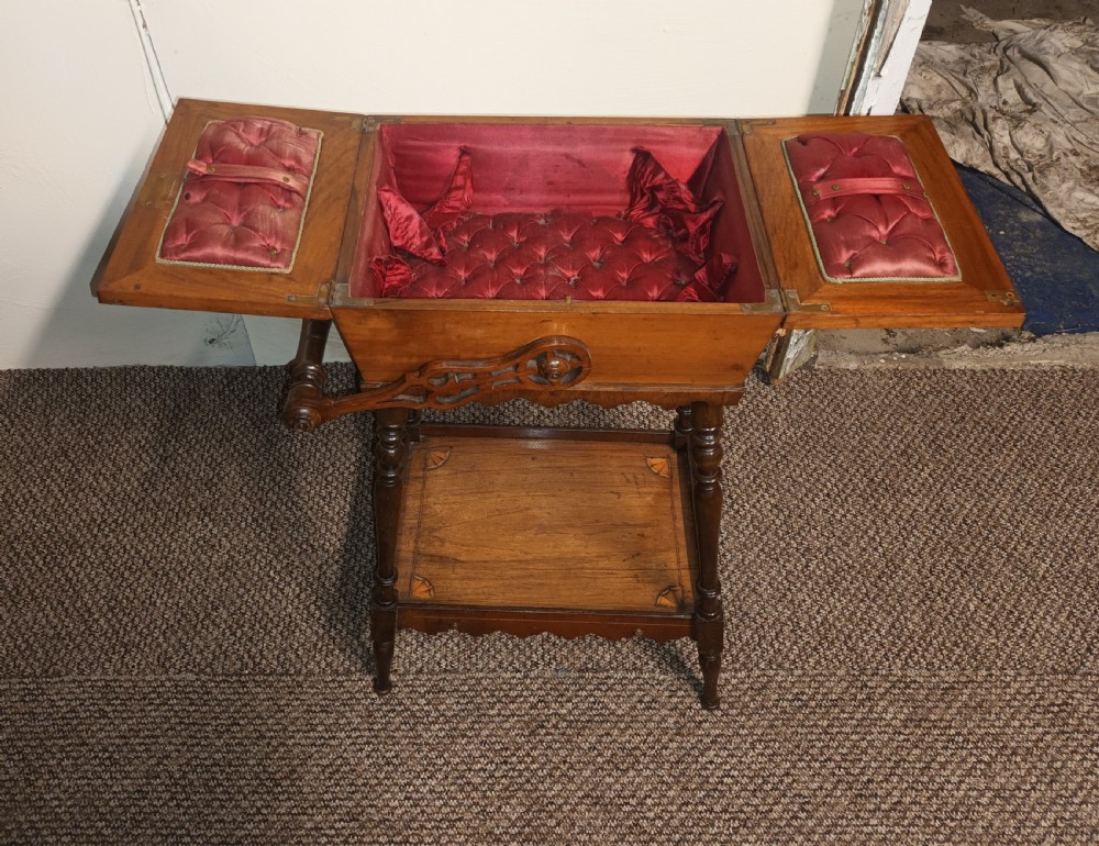 Late Victorian inlaid sewing table. View VI