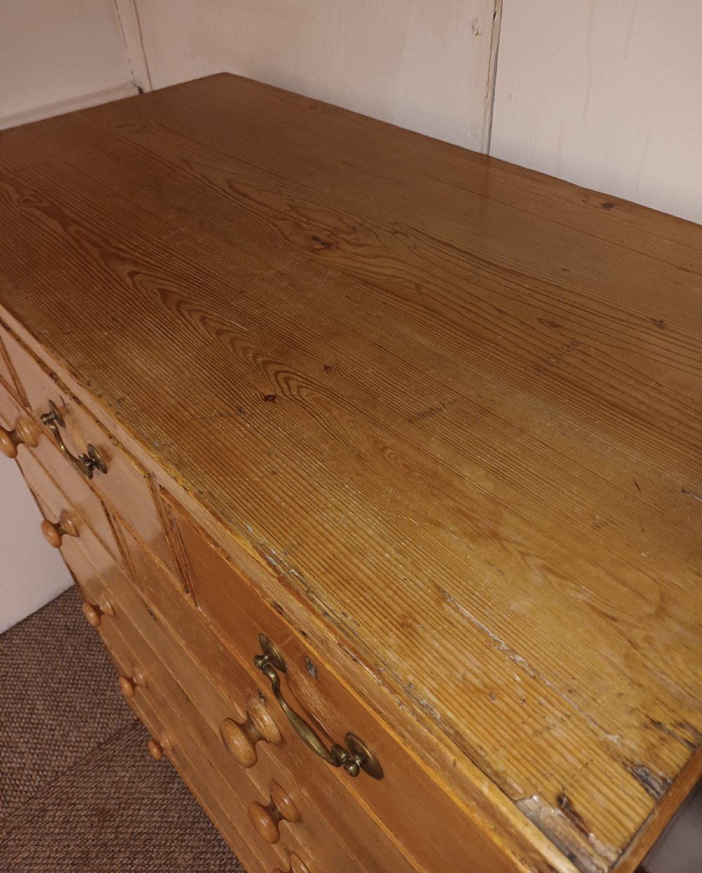 Large Late Georgian pine Housekeepers chest of drawers.  View X