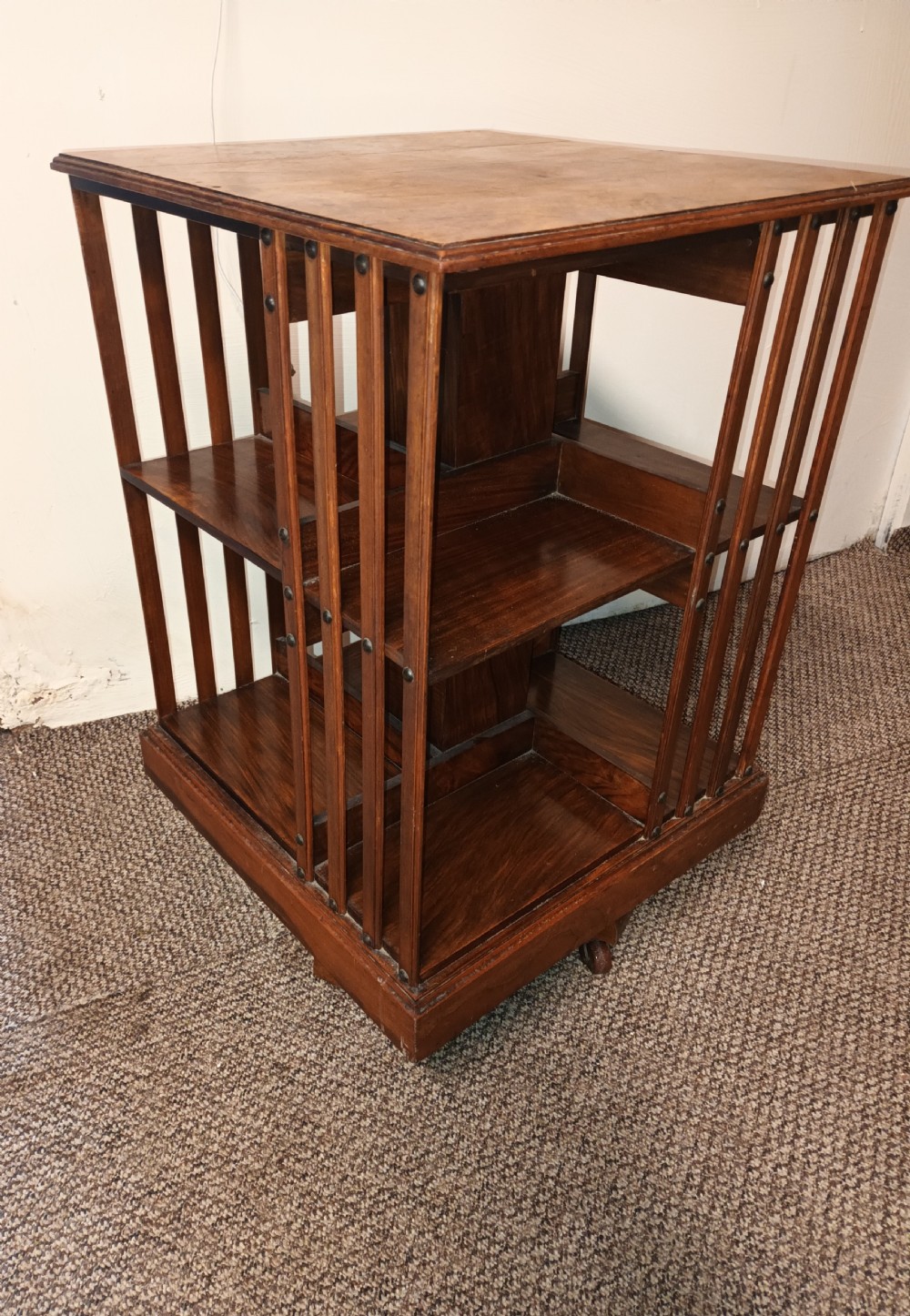 Late Victorian walnut revolving bookcase.  View III