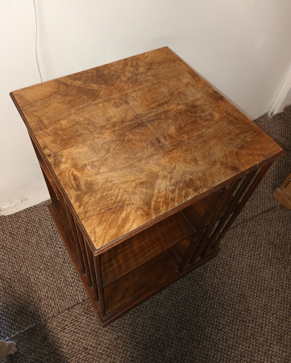Late Victorian walnut revolving bookcase.  View IV