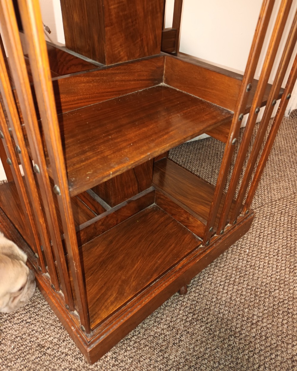 Late Victorian walnut revolving bookcase.  View VI