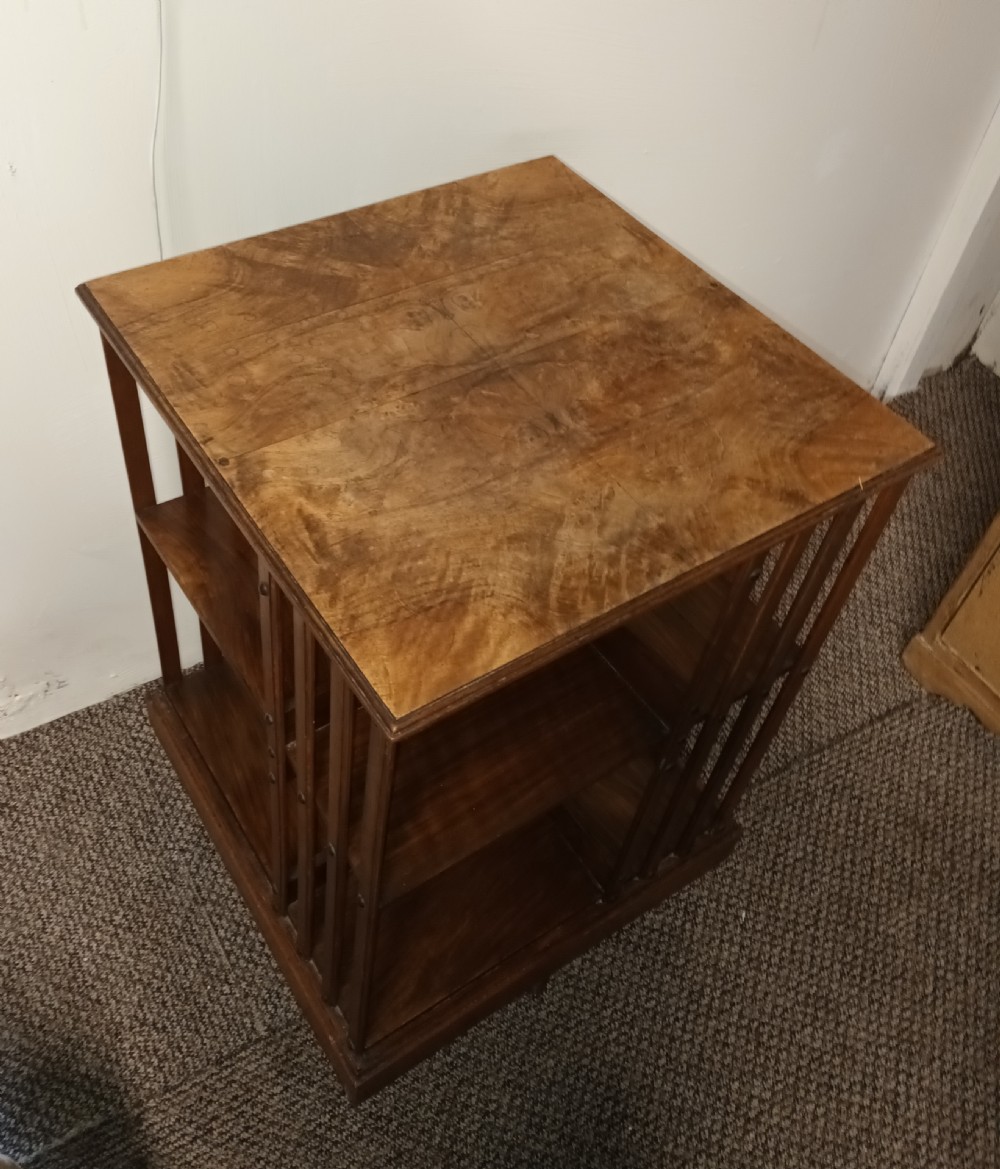 Late Victorian walnut revolving bookcase.  View VII