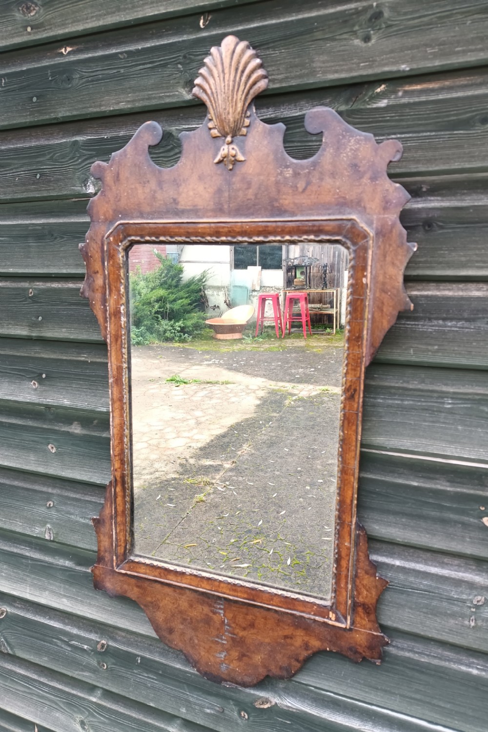 Queen Anne style walnut wall mirror.  View III