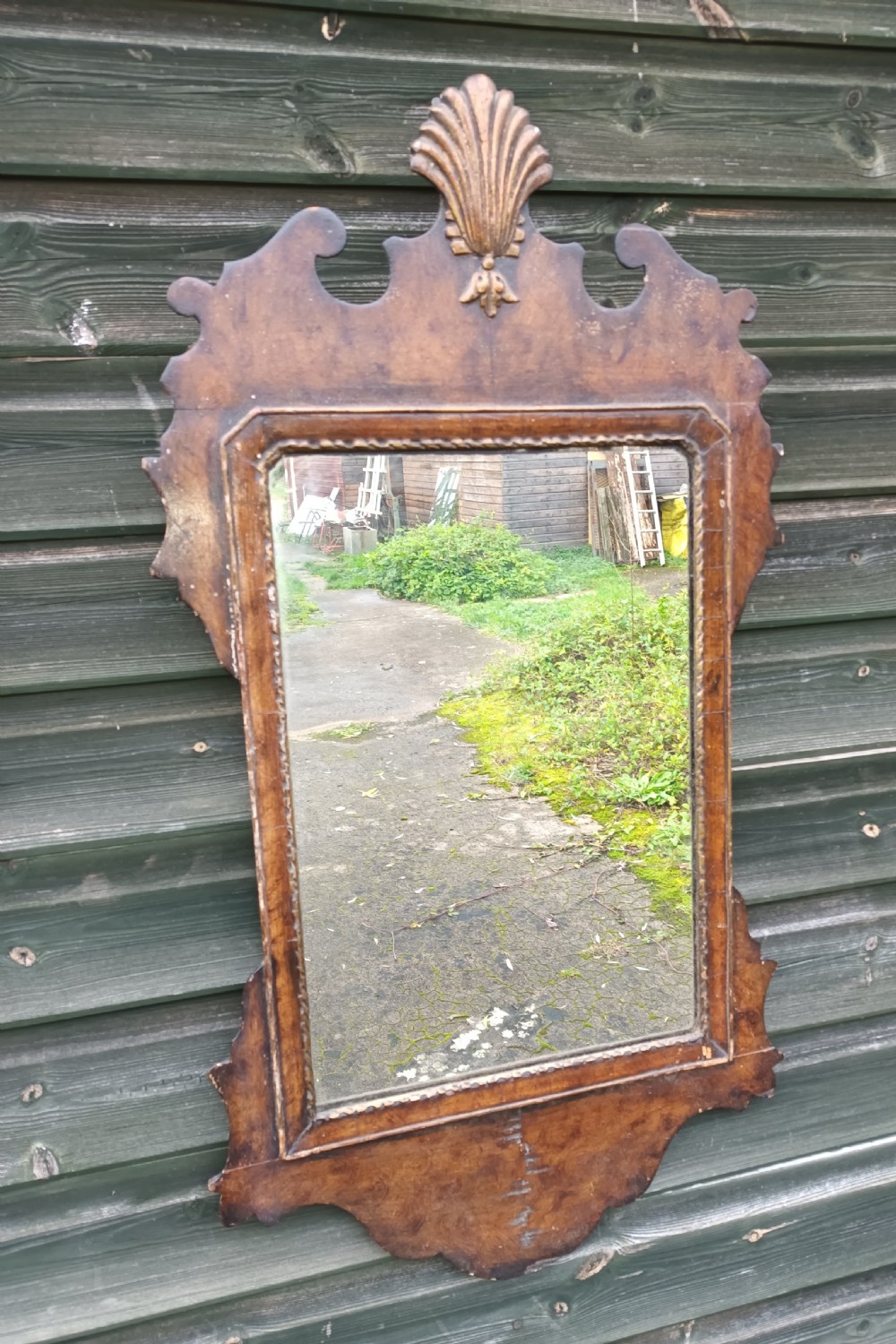 Queen Anne style walnut wall mirror.  View IV