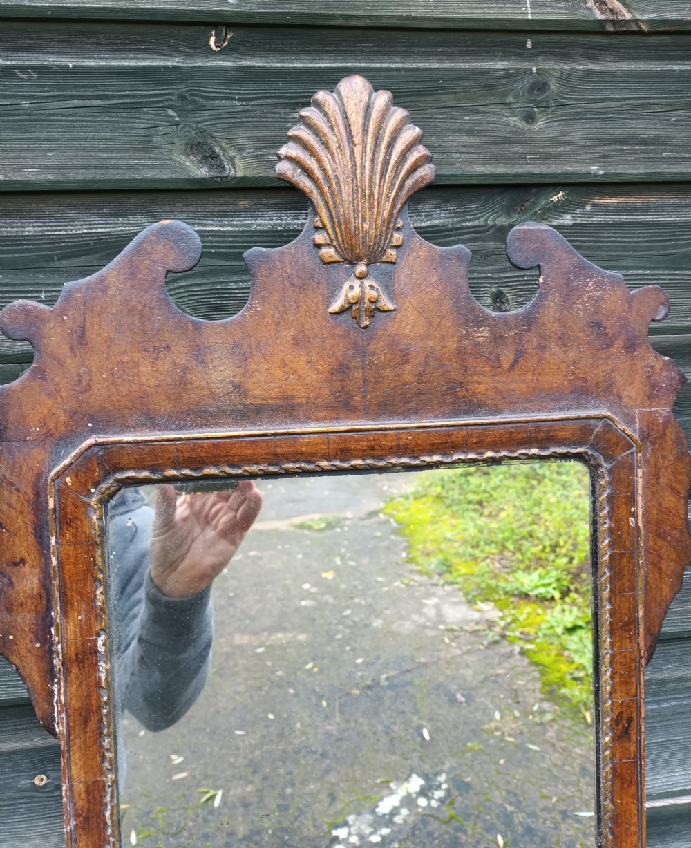 Queen Anne style walnut wall mirror.  View VI