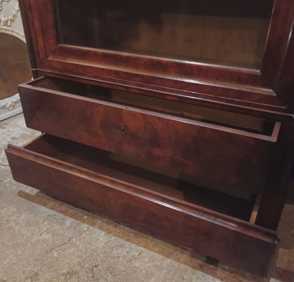19th century French mahogany bookcase cabinet.  View X