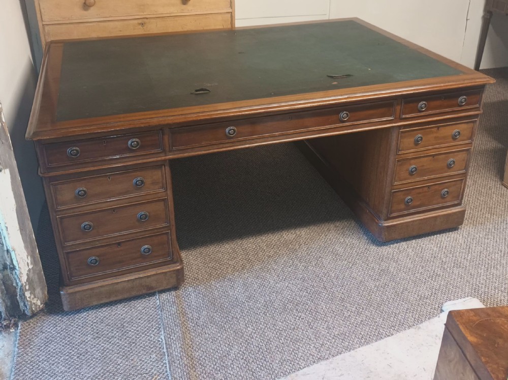 Large Late Victorian mahogany pedestal partners desk. 