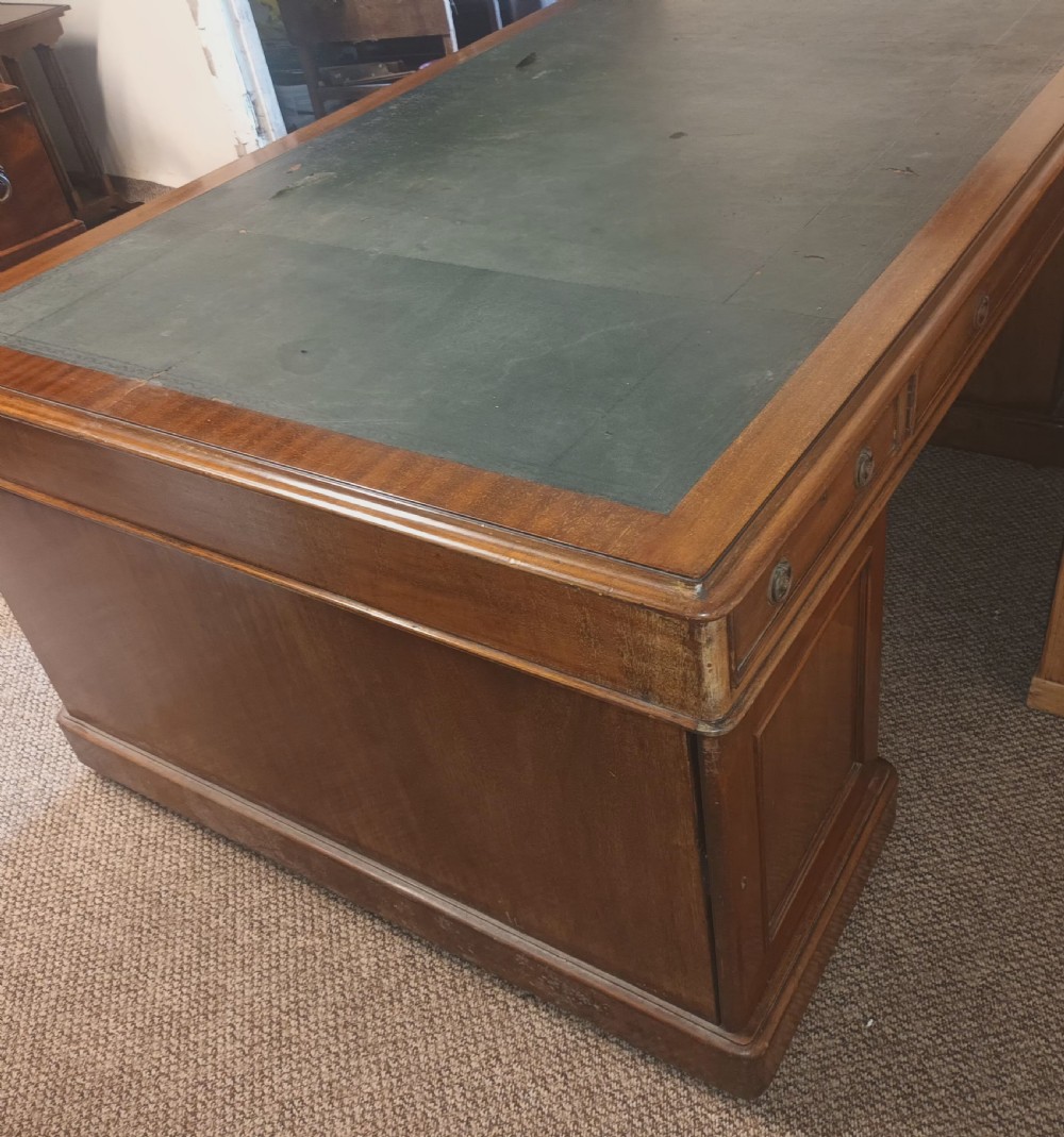 Large Late Victorian mahogany pedestal partners desk.  View III