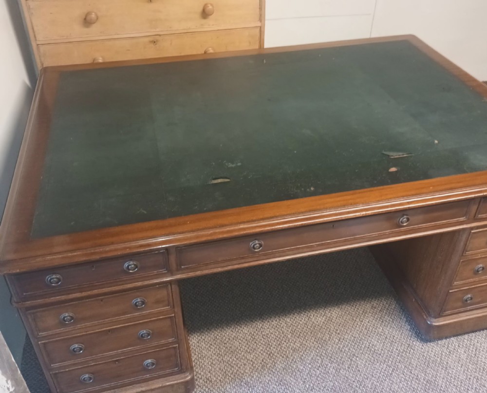 Large Late Victorian mahogany pedestal partners desk.  View VI