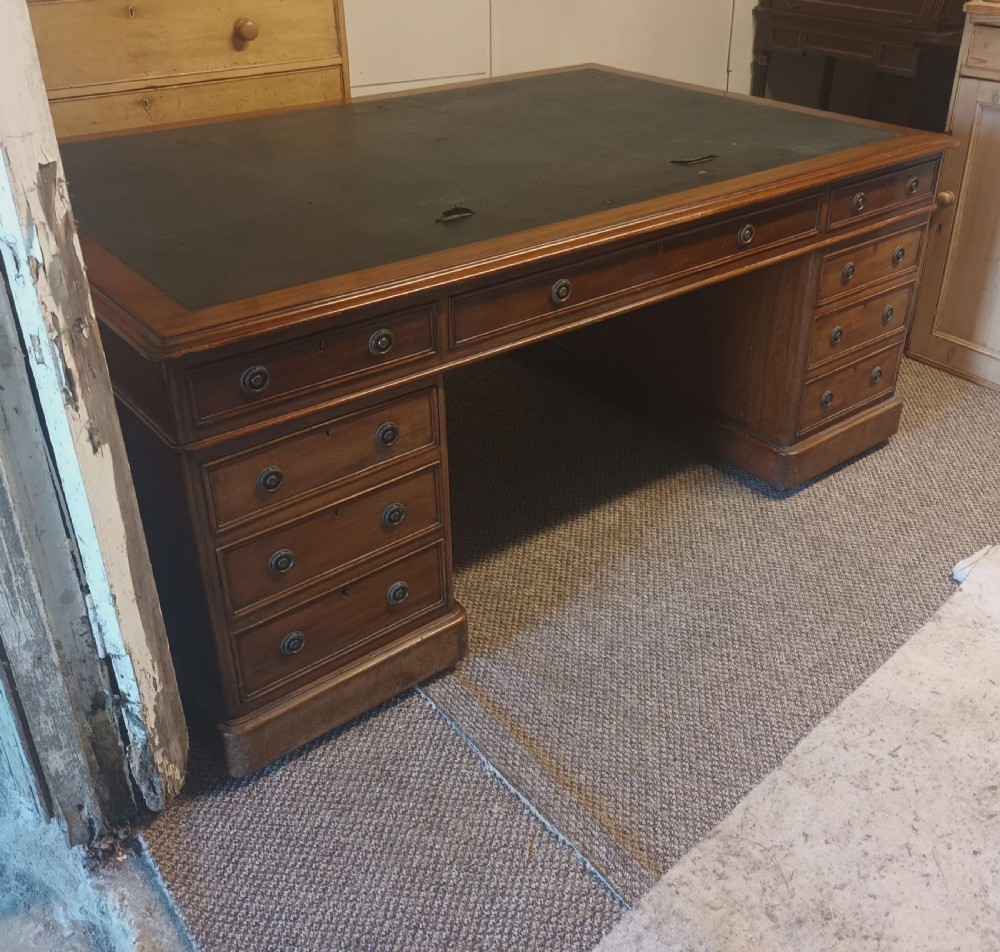 Large Late Victorian mahogany pedestal partners desk.  View VII