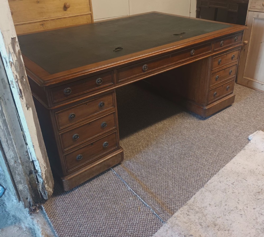Large Late Victorian mahogany pedestal partners desk.  View VIII