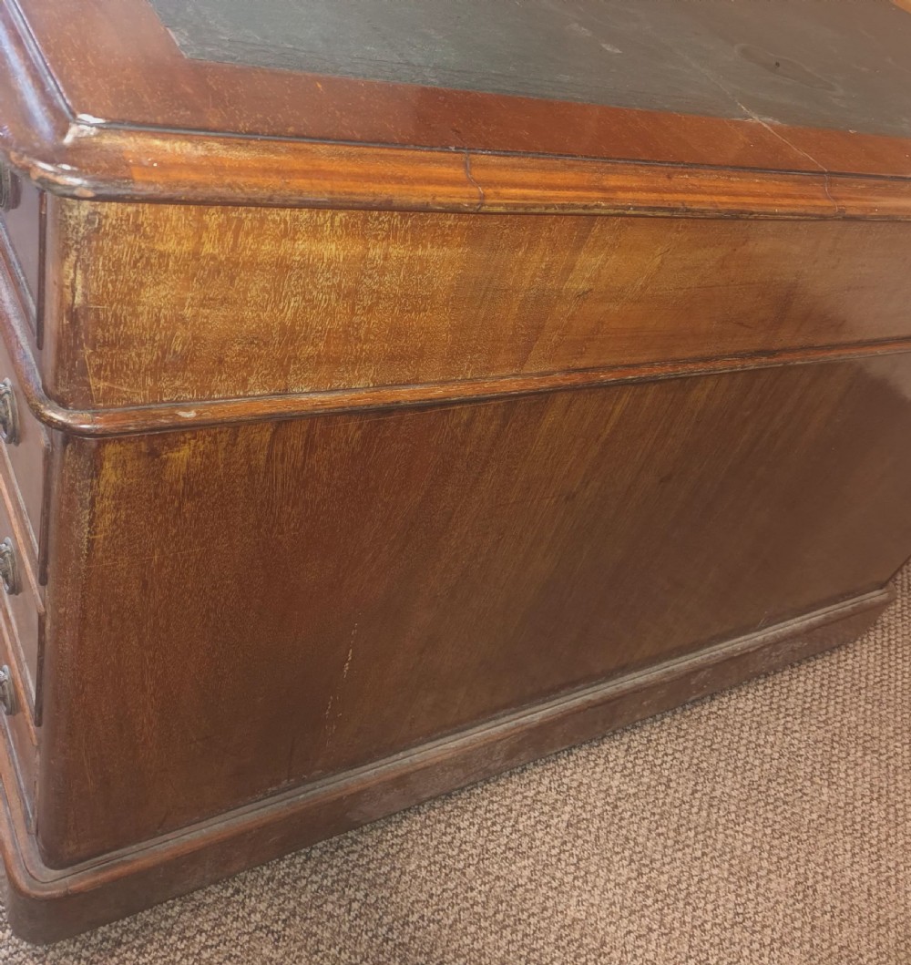 Large Late Victorian mahogany pedestal partners desk.  View X