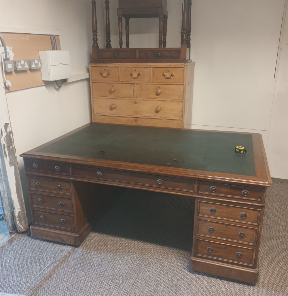 Large Late Victorian mahogany pedestal partners desk.  View XI