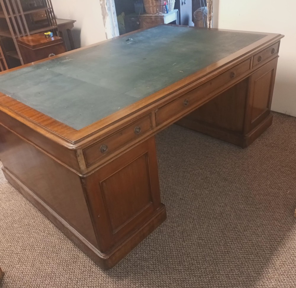 Large Late Victorian mahogany pedestal partners desk.  View XII
