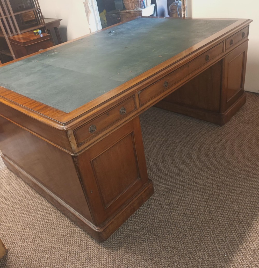 Large Late Victorian mahogany pedestal partners desk.  View XIII