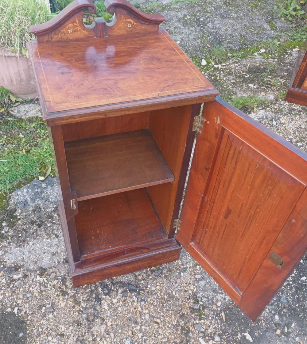 Late Victorian inlaid rosewood bedside cabinet.  View IV