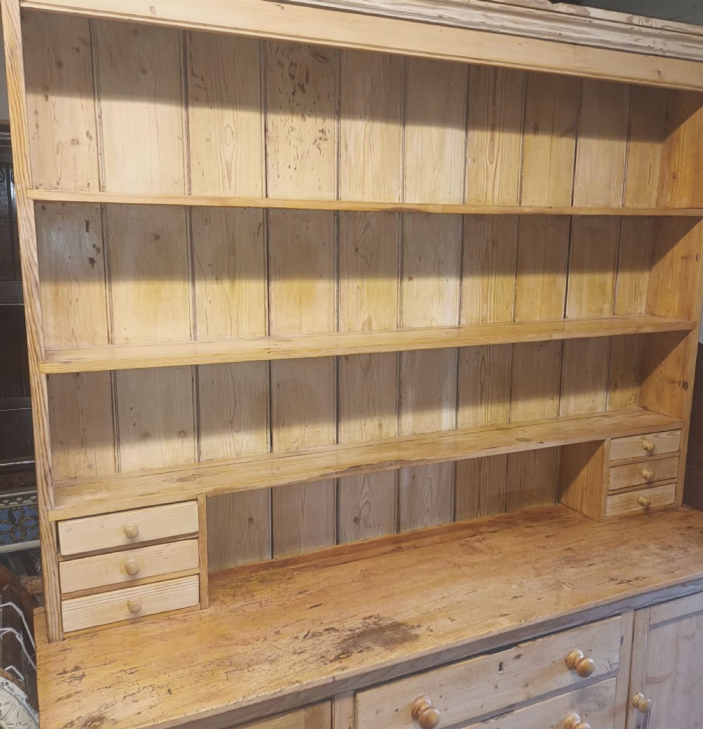Victorian pine 2 part kitchen dresser with rack. View IV