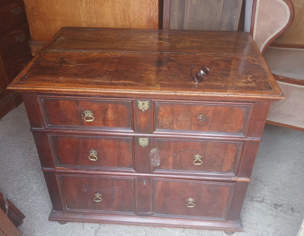 17th century yew,oak and elm chest of drawers. View XVII