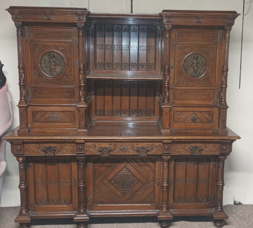 Late 19th century carved oak side cabinet. 