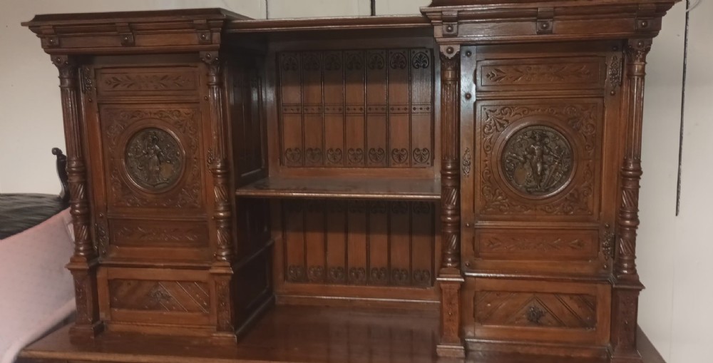 Late 19th century carved oak side cabinet.  View III