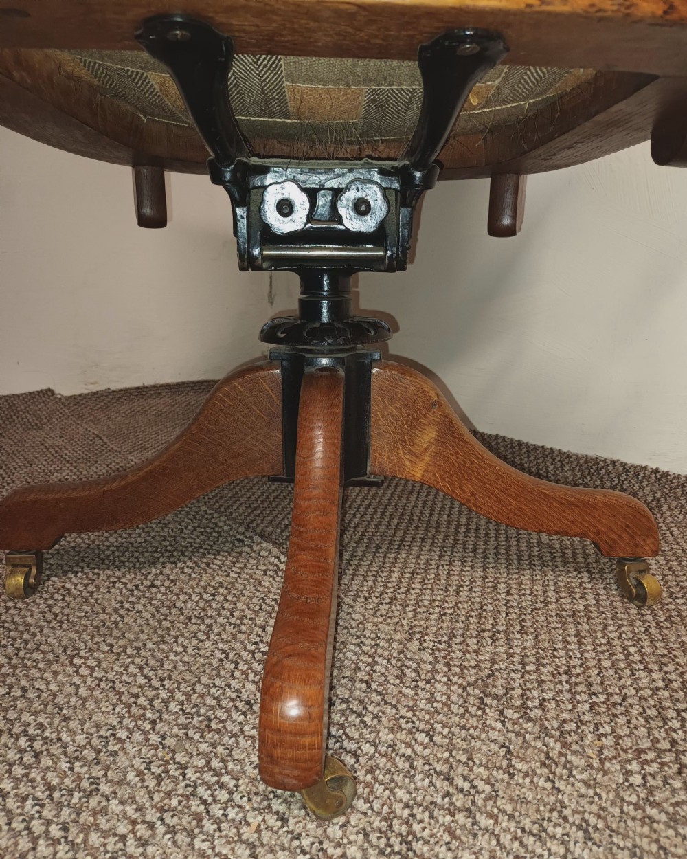 Good revolving oak and leather desk armchair.  View IV