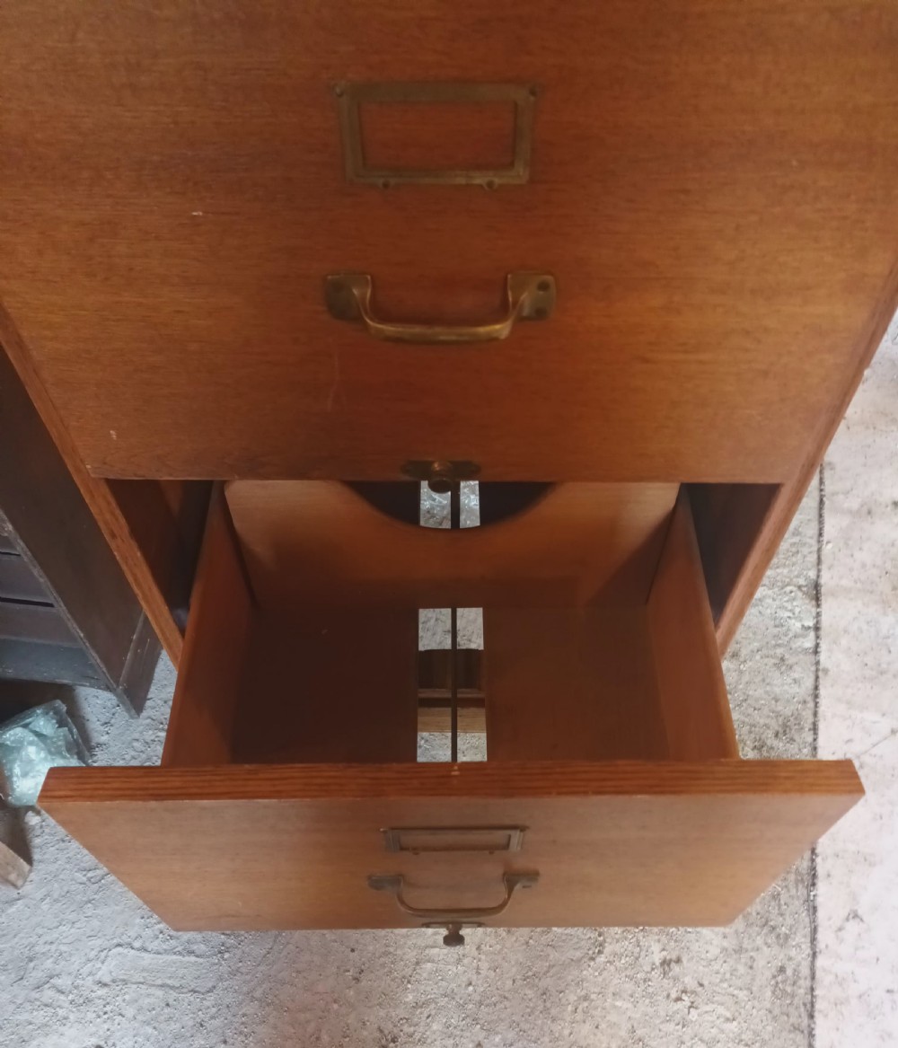 Oak panelled 3 drawer filing office cabinet.  View IV