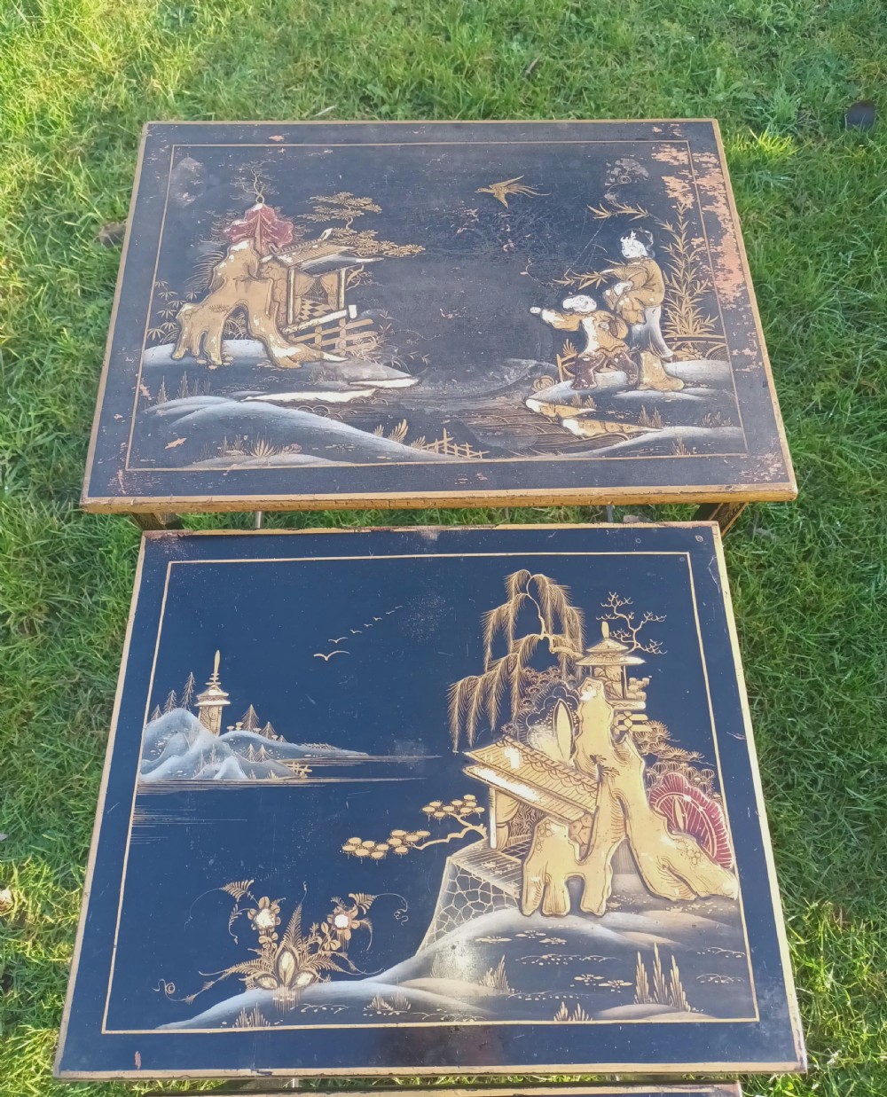 Nest of 3 lacquered tables. View X