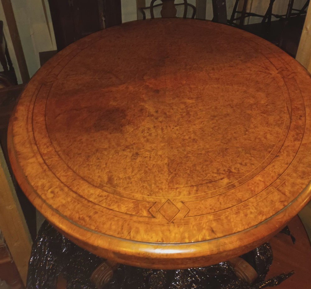 Victorian inlaid oval walnut centre table  View III