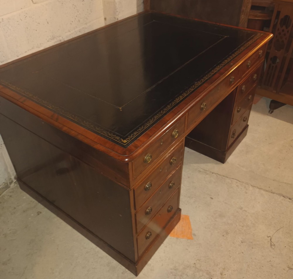 Good Regency mahogany pedestal partners desk.  View III