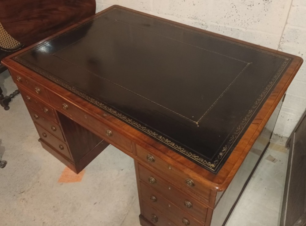 Good Regency mahogany pedestal partners desk.  View V