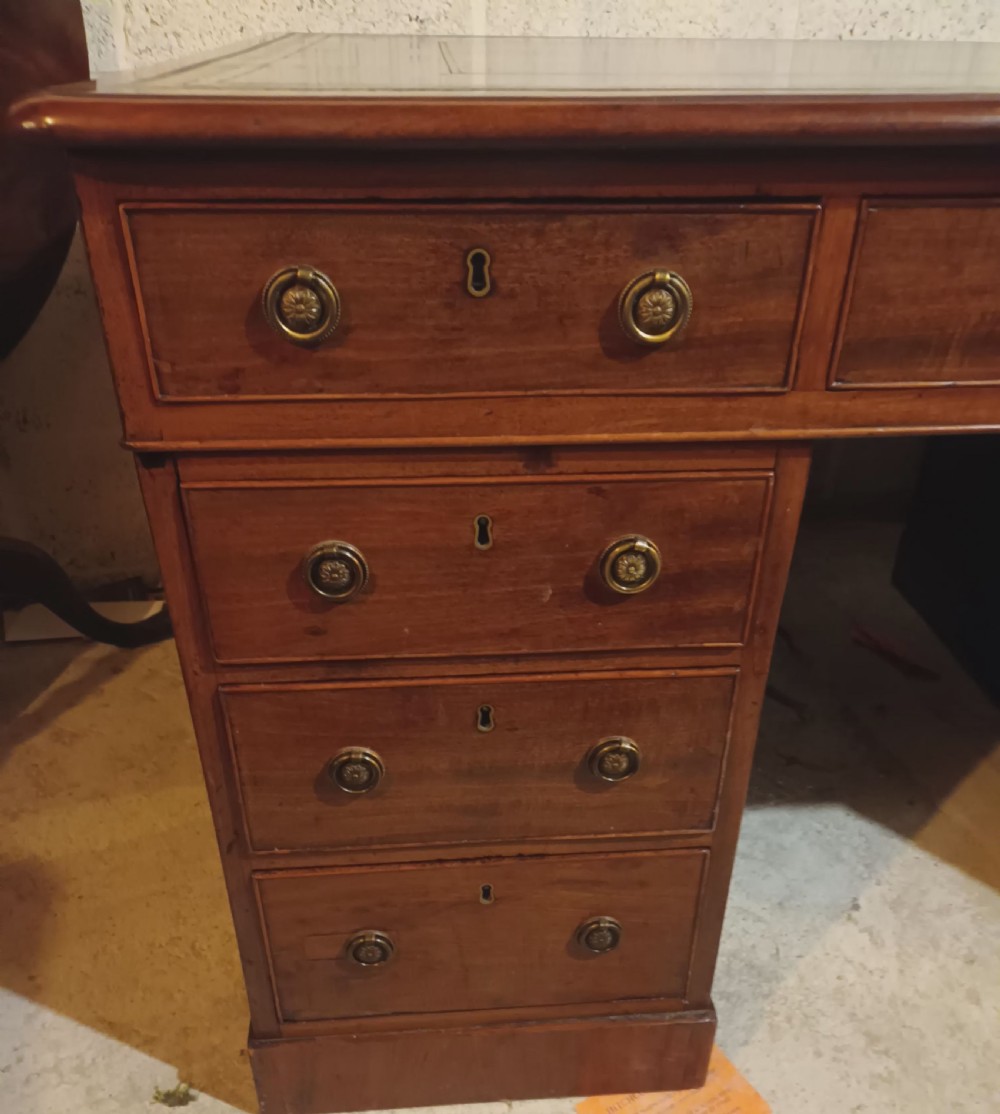 Good Regency mahogany pedestal partners desk.  View VII