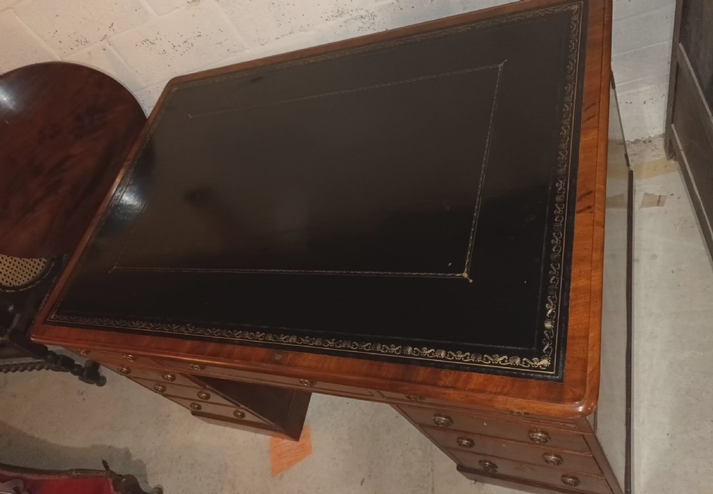 Good Regency mahogany pedestal partners desk.  View VIII
