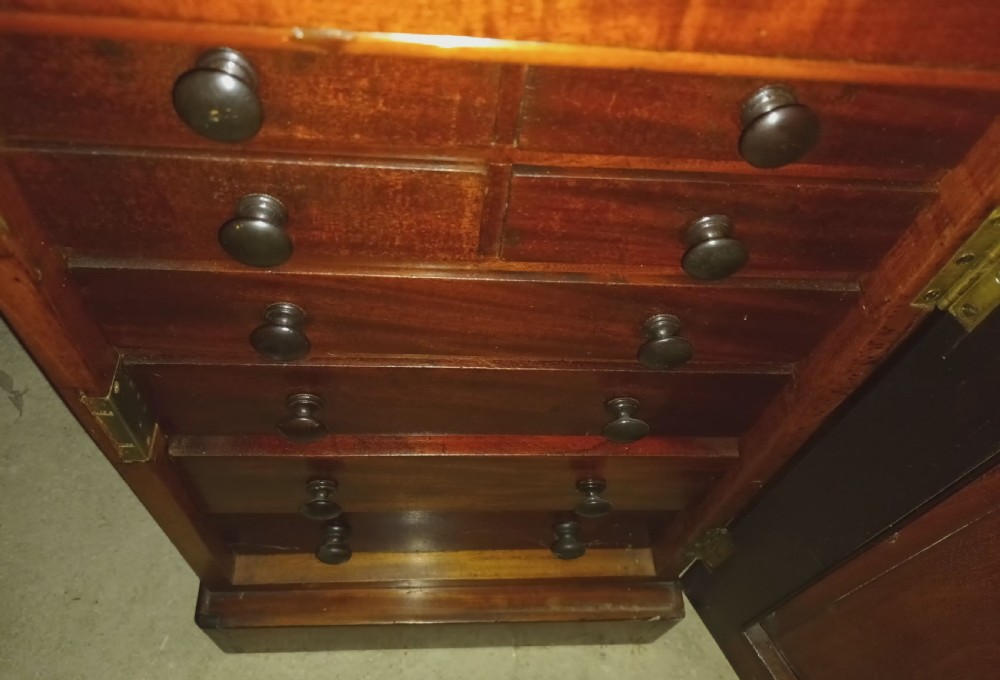 Good Regency mahogany pedestal partners desk.  View XI