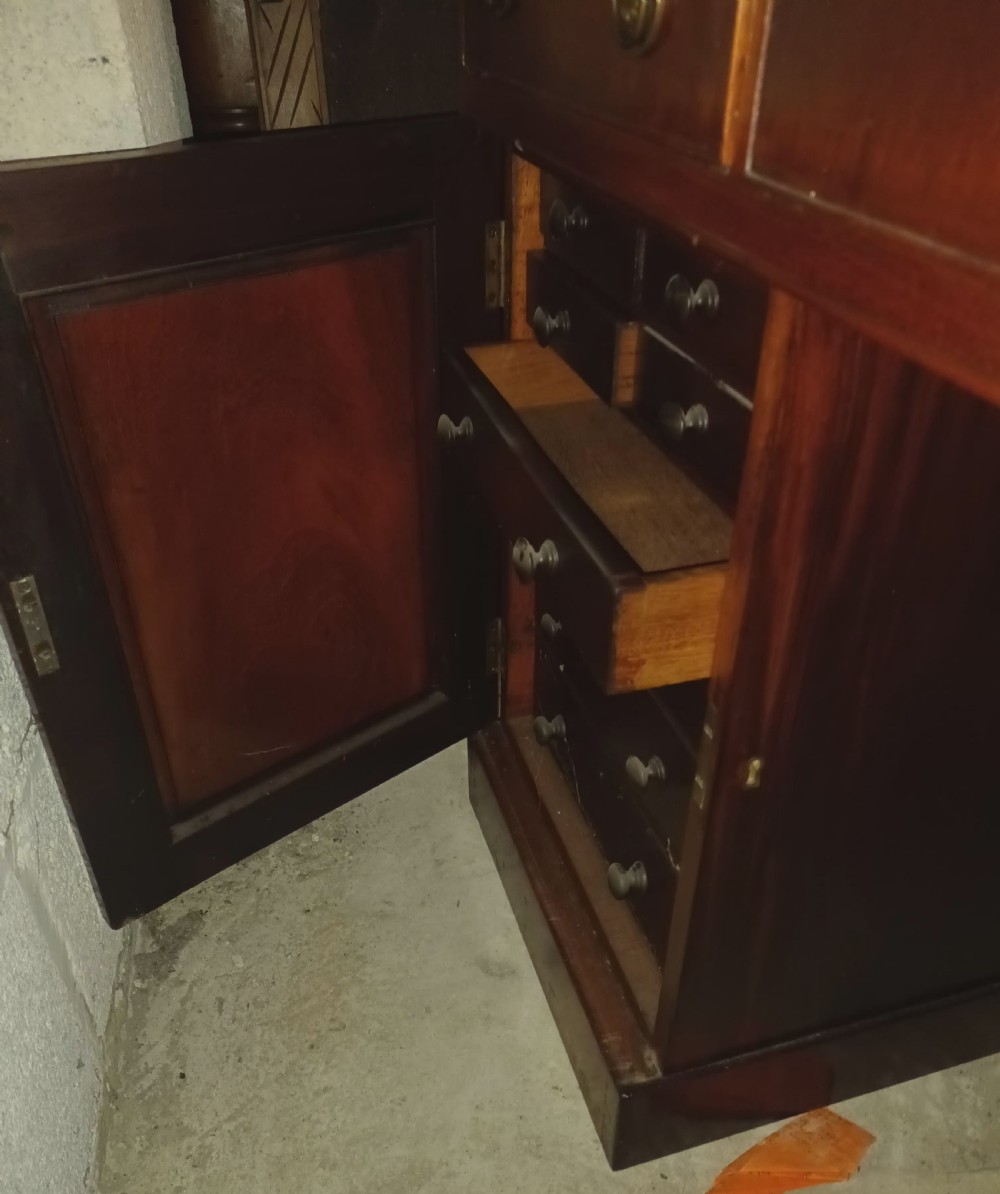 Good Regency mahogany pedestal partners desk.  View XII