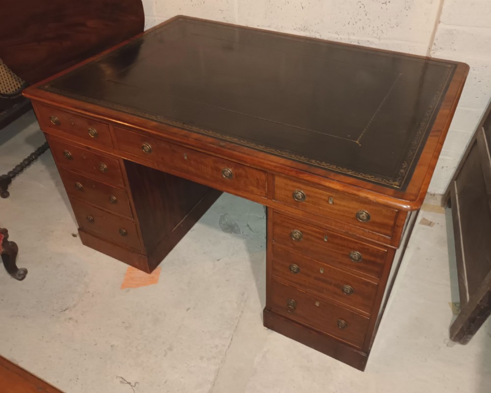 Good Regency mahogany pedestal partners desk.  View XIV