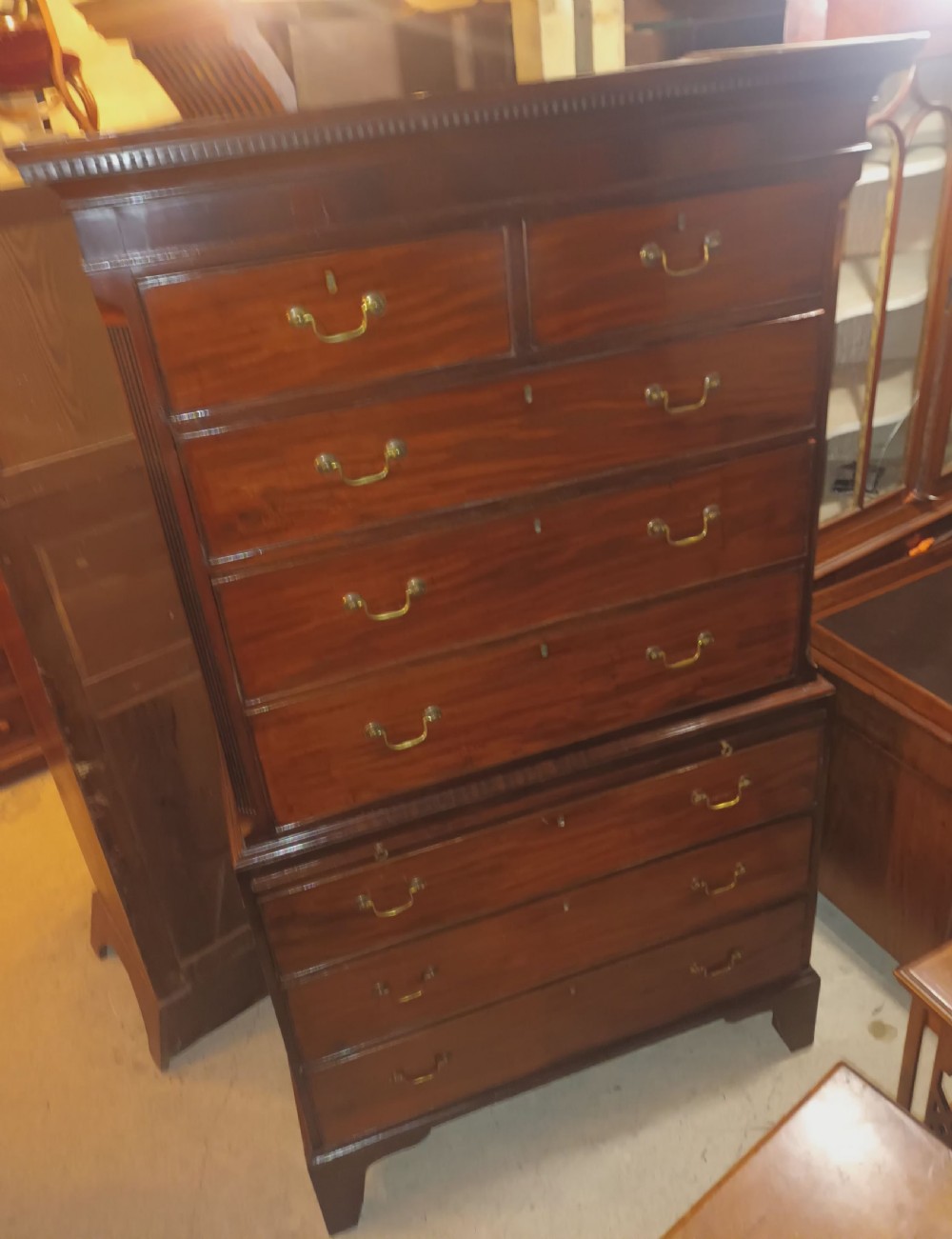 Late Georgian tallboy chest on chest with brushing slide. View II