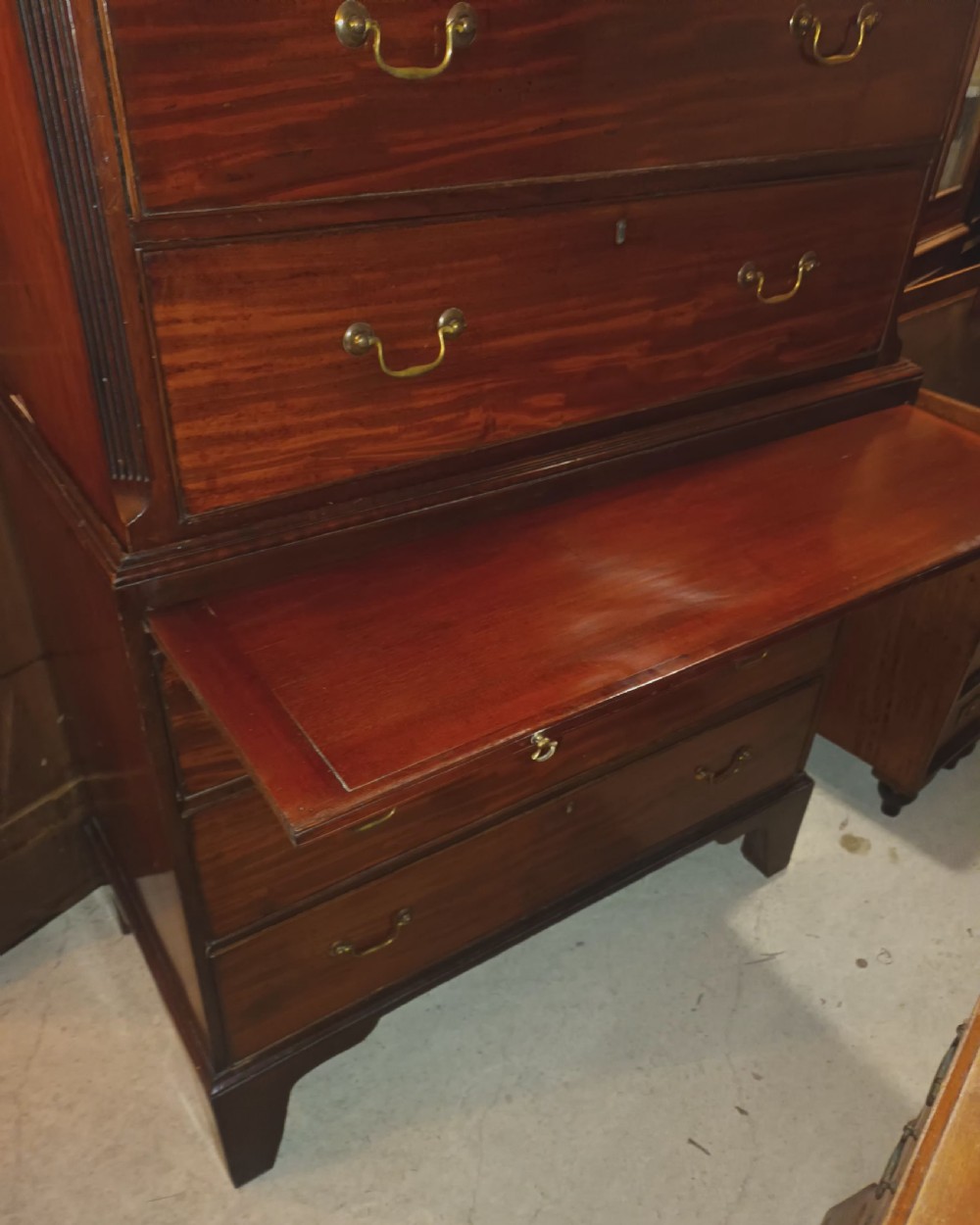 Late Georgian tallboy chest on chest with brushing slide. View III