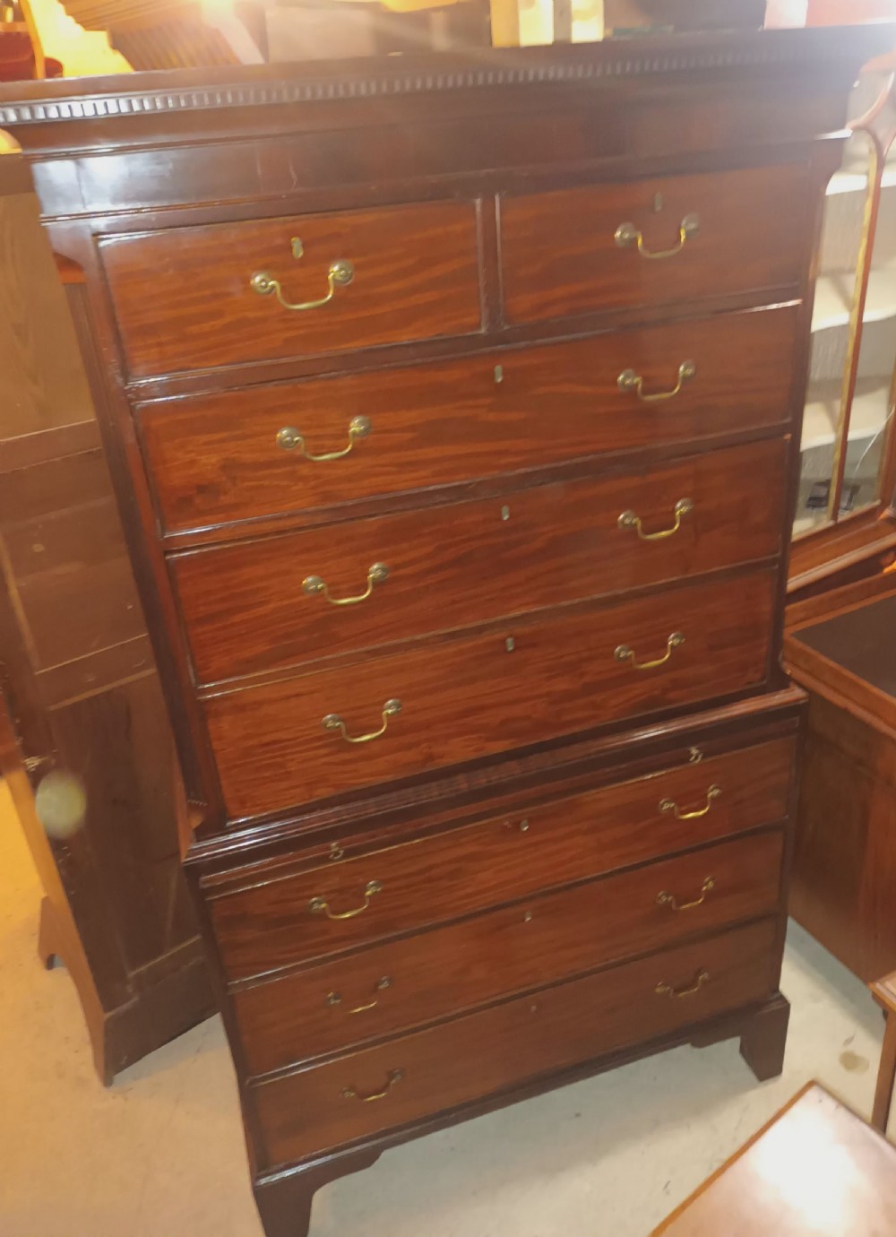 Late Georgian tallboy chest on chest with brushing slide. View IV