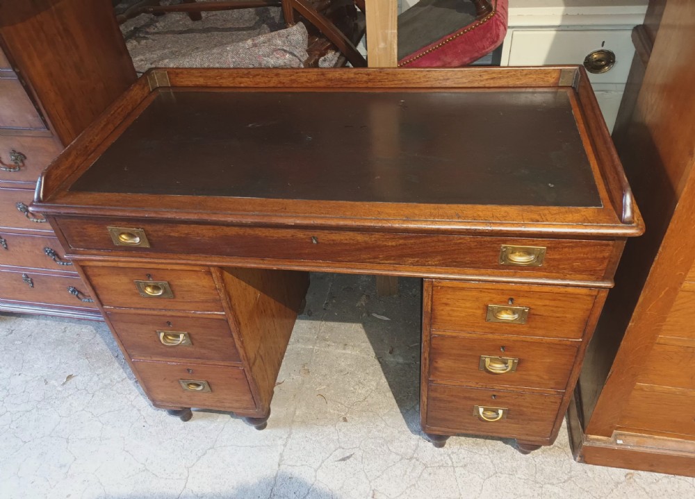 Late Victorian mahogany naval campaign pedestal desk.  View V