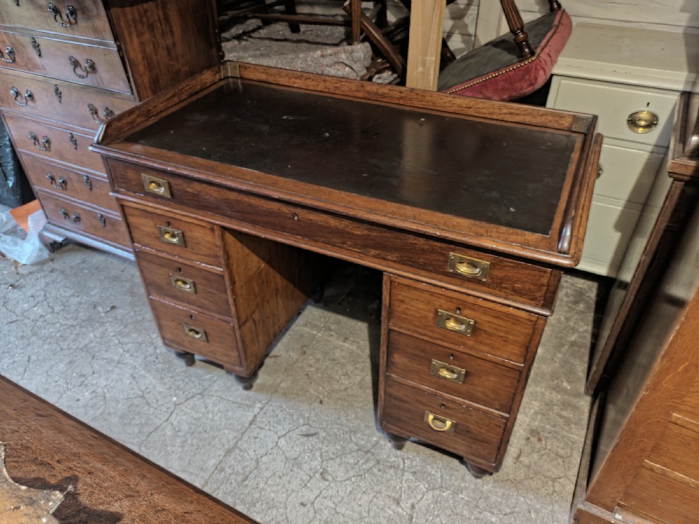 Late Victorian mahogany naval campaign pedestal desk.  View VII