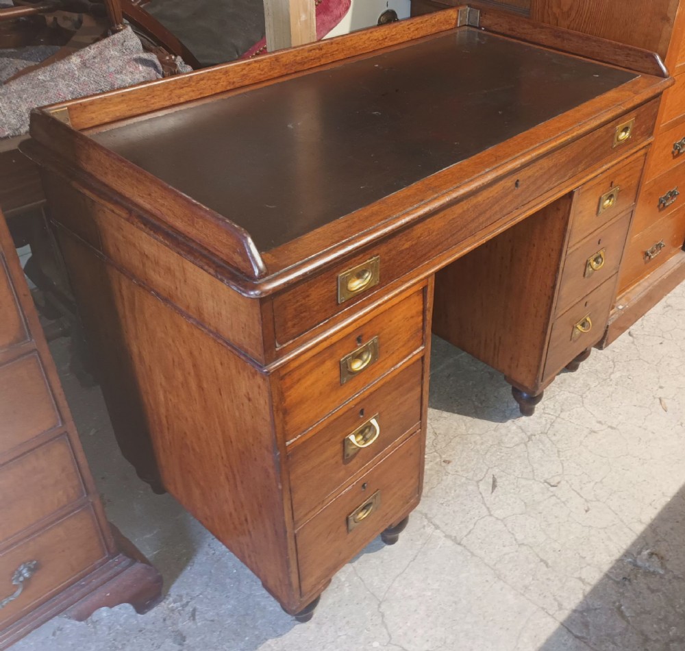 Late Victorian mahogany naval campaign pedestal desk.  View IX
